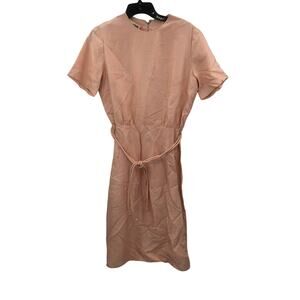 Mancini Women Short Sleeve Tie Waist Mini Dress Back Zip Pink Sz 16